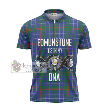 Edmonstone Tartan Zipper Polo Shirt with Family Crest DNA In Me Style