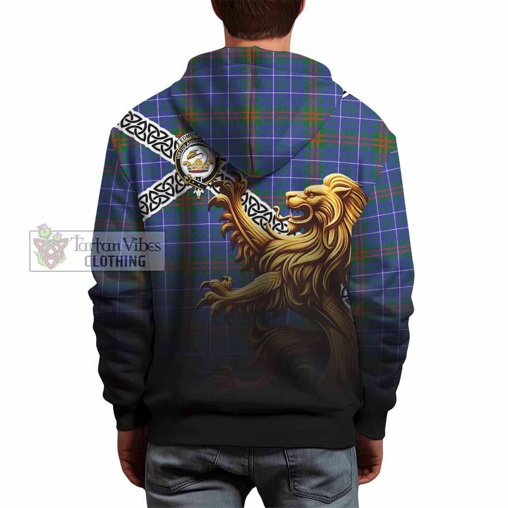 Tartan Vibes Clothing Edmonstone Crest Tartan Hoodie with Golden Lion Emblem Celtic Style