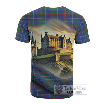 Edmonstone Tartan Family Crest Cotton T-shirt with Scottish Ancient Castle Style - Tartan Vibes Clothing