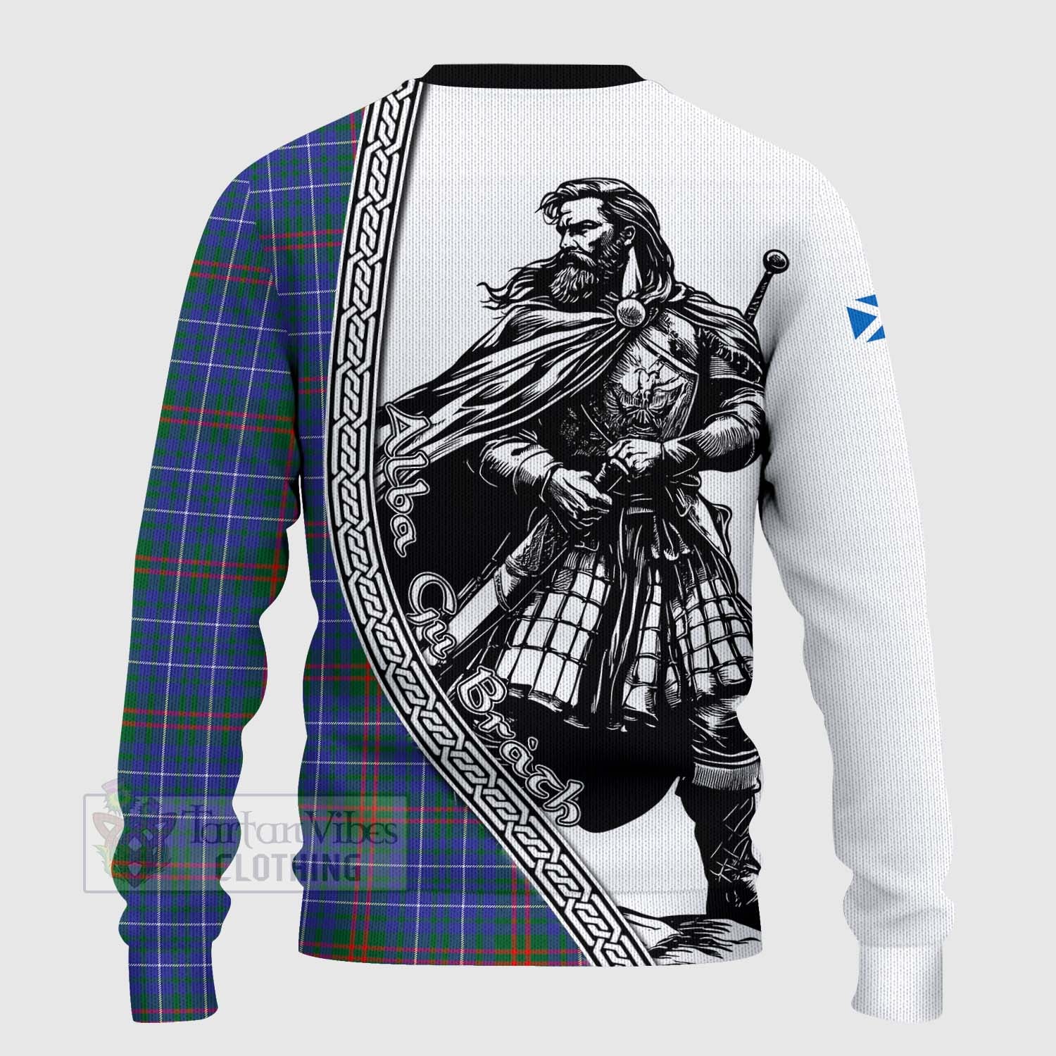 Tartan Vibes Clothing Edmonstone Tartan Clan Crest Knitted Sweater with Highlander Warrior Celtic Style