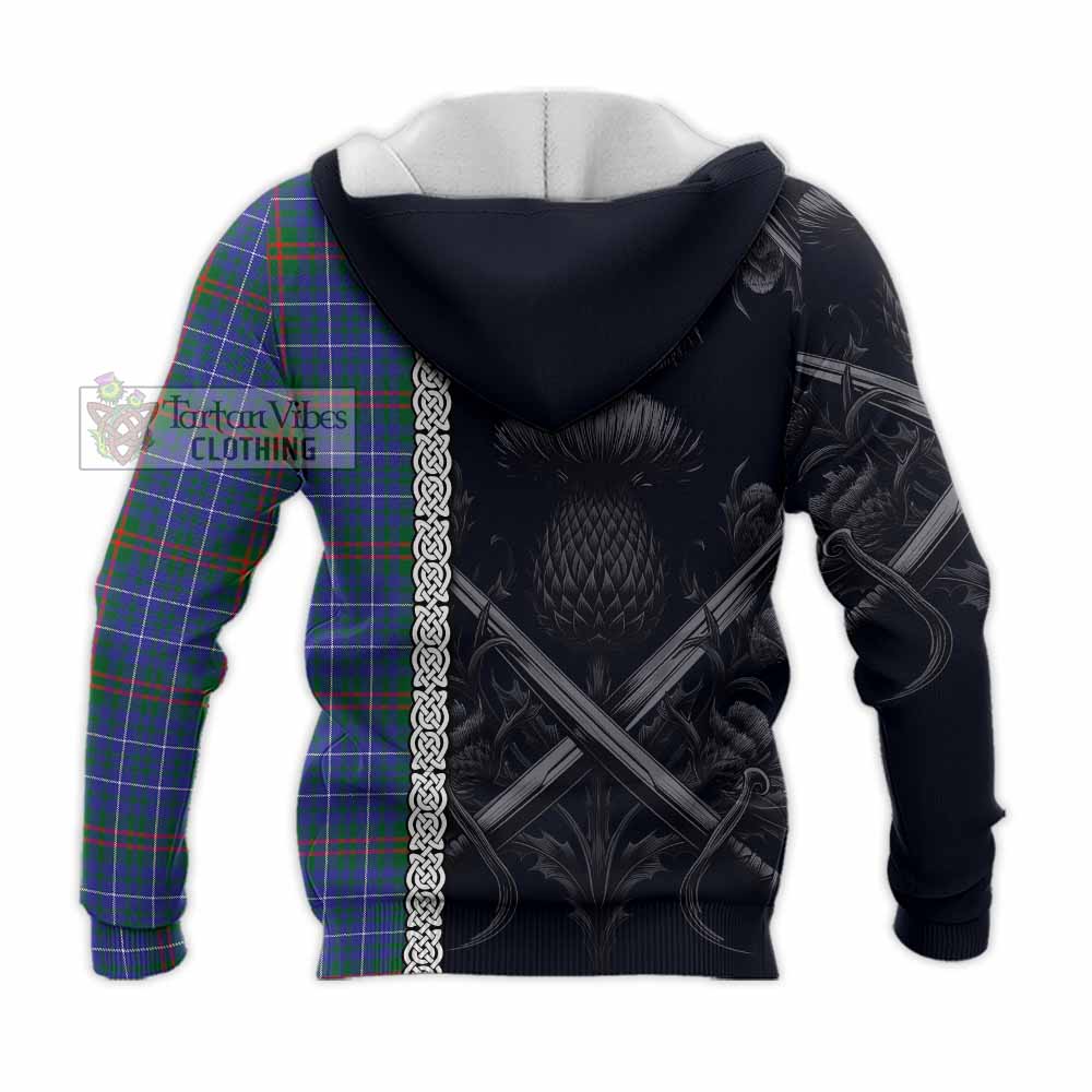 Edmonstone Tartan Knitted Hoodie with Family Crest Cross Sword Thistle Celtic Vibes - Tartan Vibes Clothing