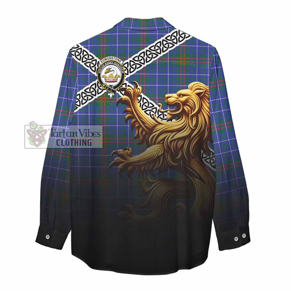 Edmonstone Crest Tartan Women's Casual Shirt with Golden Lion Emblem Celtic Style - Tartan Vibes Clothing