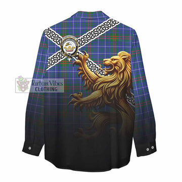 Edmonstone Crest Tartan Women's Casual Shirt with Golden Lion Emblem Celtic Style - Tartan Vibes Clothing