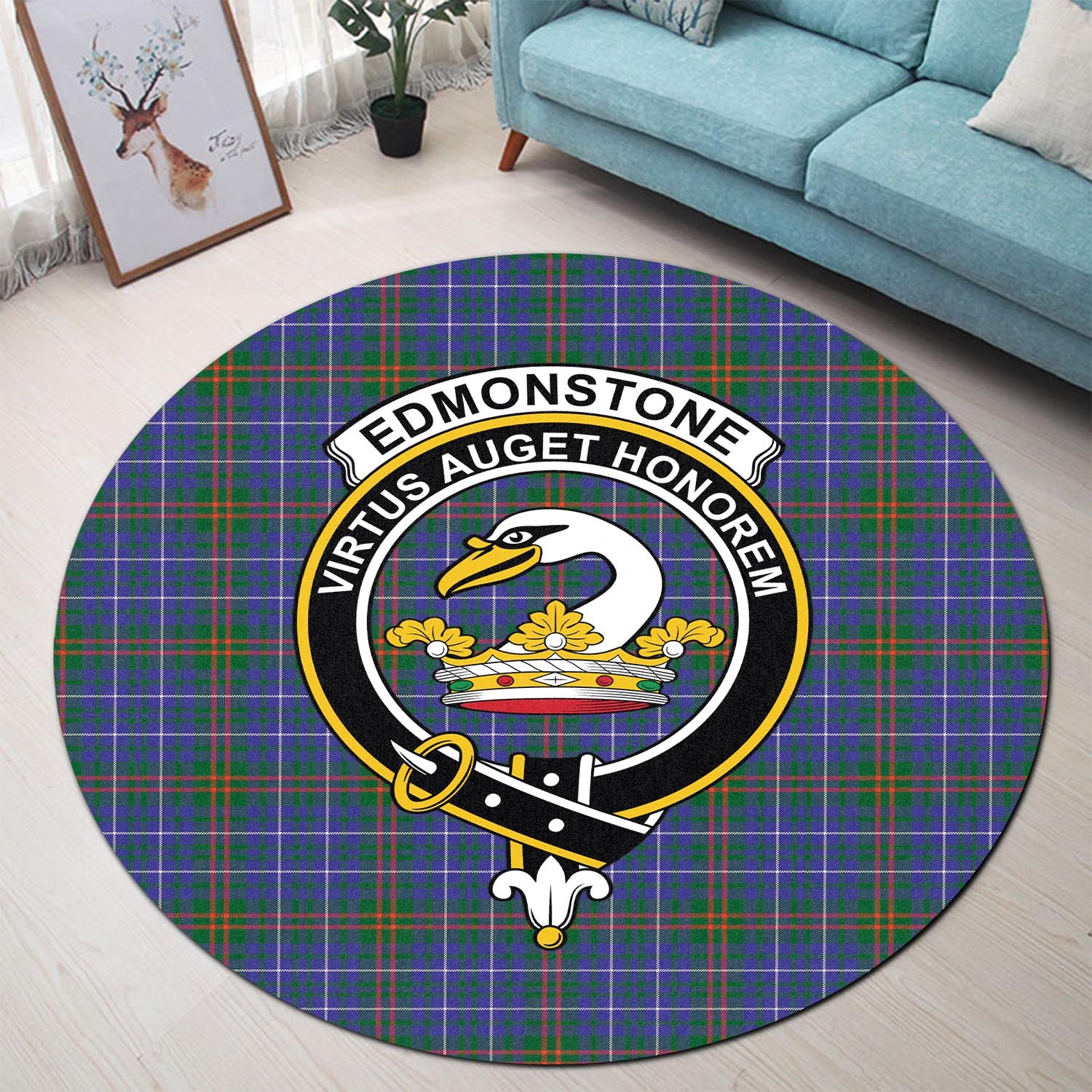 Edmonstone Tartan Round Rug with Family Crest - Tartan Vibes Clothing