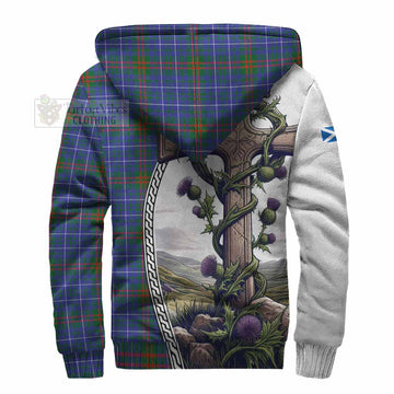 Edmonstone Tartan Sherpa Hoodie with Family Crest and St. Andrew's Cross Accented by Thistle Vines - Tartan Vibes Clothing