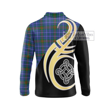 Edmonstone Tartan Long Sleeve Polo Shirt with Family Crest and Celtic Symbol Style - Tartan Vibes Clothing