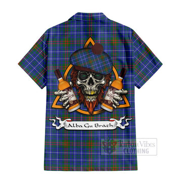 Edmonstone Tartan Hawaiian Shirt with Family Crest and Bearded Skull Holding Bottles of Whiskey - Tartan Vibes Clothing
