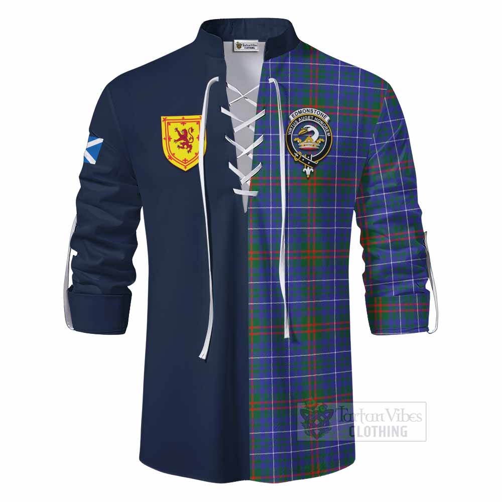 Edmonstone Tartan Ghillie Kilt Shirt Alba with Scottish Lion Royal Arm Half Style - Tartan Vibes Clothing