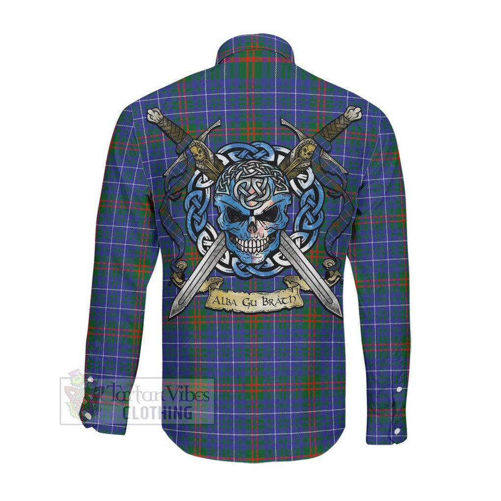Edmonstone Tartan Long Sleeve Button Shirt with Family Crest Celtic Skull Style Men's Shirt - Tartan Vibes Clothing