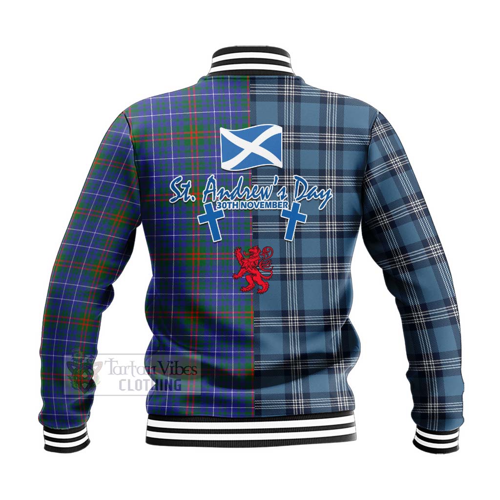 Edmonstone Tartan Baseball Jacket Happy St. Andrew's Day Half Tartan Style - Tartan Vibes Clothing