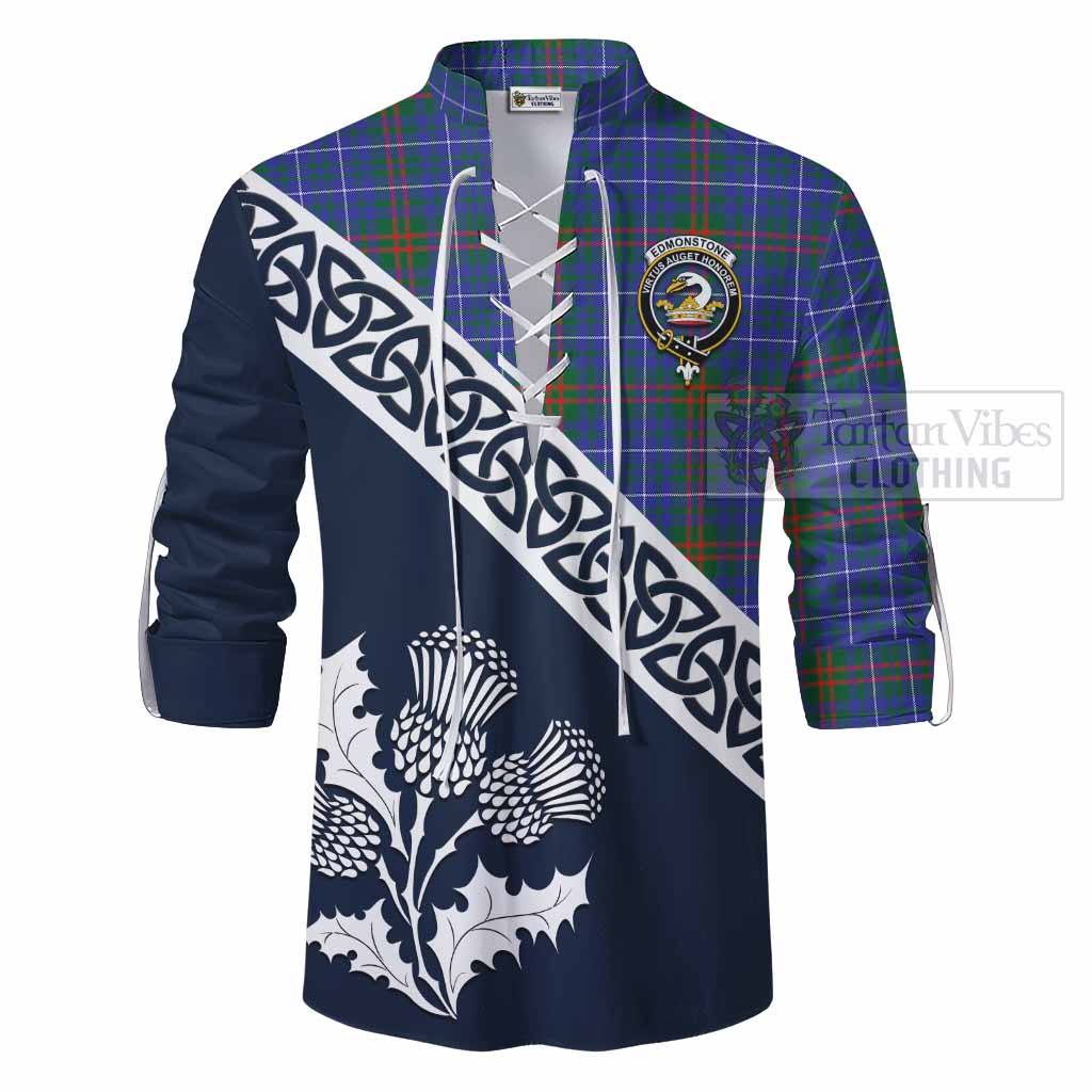 Edmonstone Tartan Ghillie Kilt Shirt Featuring Thistle and Scotland Map - Tartan Vibes Clothing