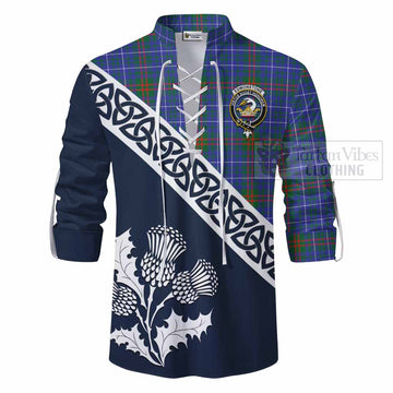 Edmonstone Tartan Ghillie Kilt Shirt Featuring Thistle and Scotland Map - Tartan Vibes Clothing