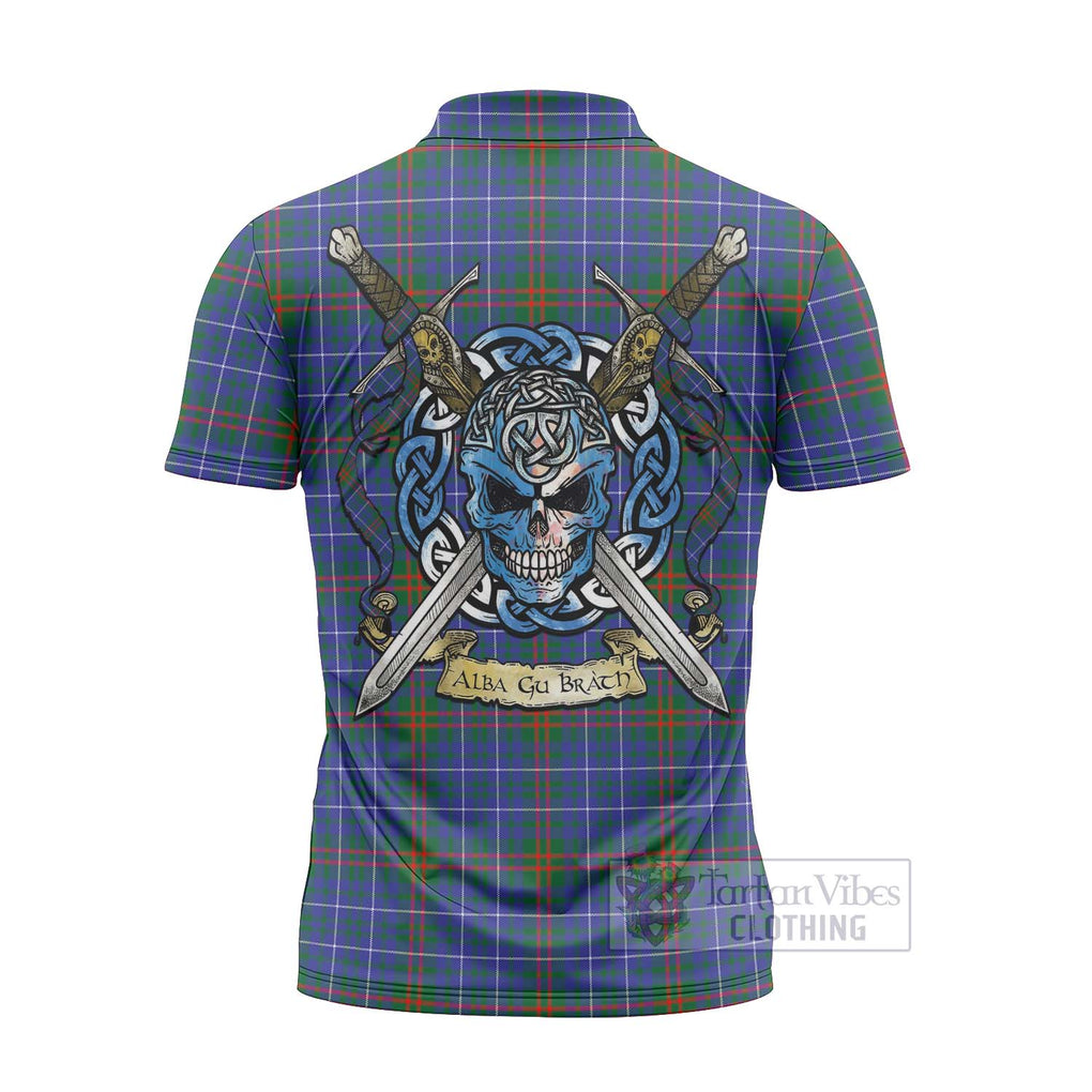Tartan Vibes Clothing Edmonstone Tartan Zipper Polo Shirt with Family Crest Celtic Skull Style