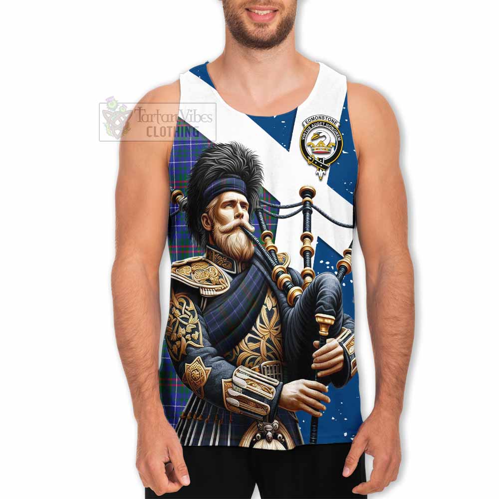 Edmonstone Tartan Men's Tank Top with Family Crest Scottish Bagpiper Vibes - Tartan Vibes Clothing