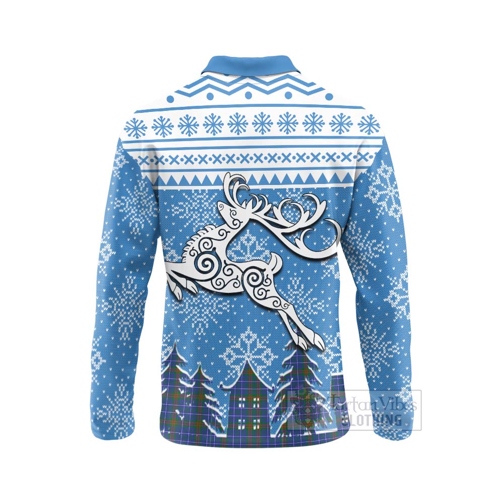 Tartan Vibes Clothing Edmonstone Clan Christmas Long Sleeve Polo Shirt Celtic Reindeer Style