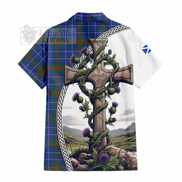 Edmonstone Tartan Hawaiian Shirt with Family Crest and St. Andrew's Cross Accented by Thistle Vines - Tartan Vibes Clothing