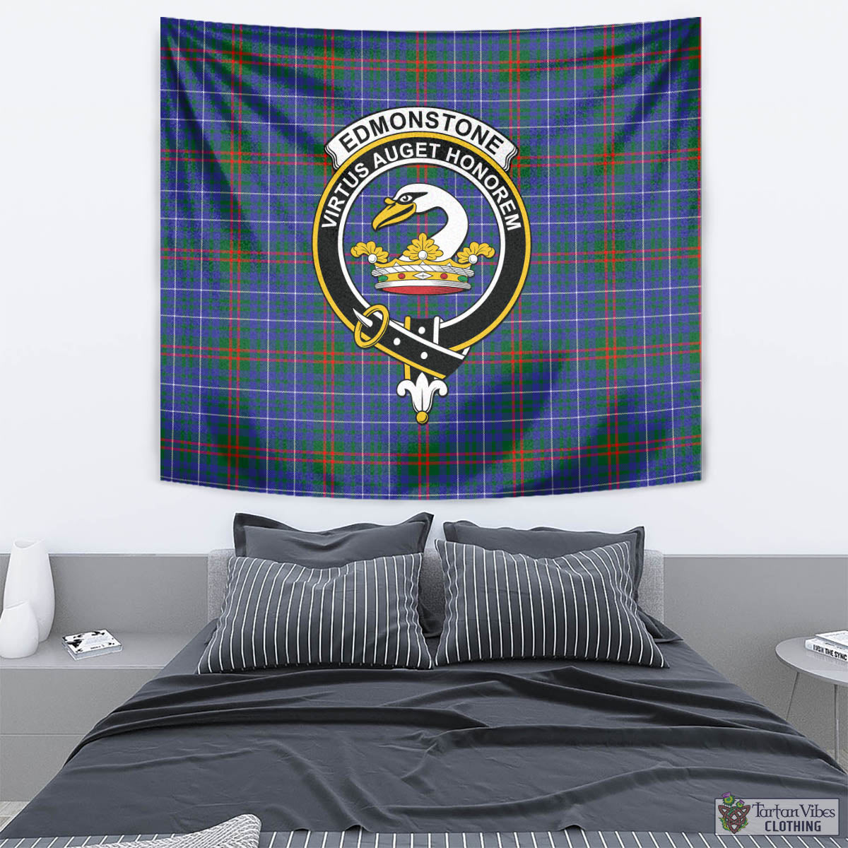 Edmonstone Tartan Tapestry Wall Hanging and Home Decor for Room with Family Crest - Tartan Vibes Clothing