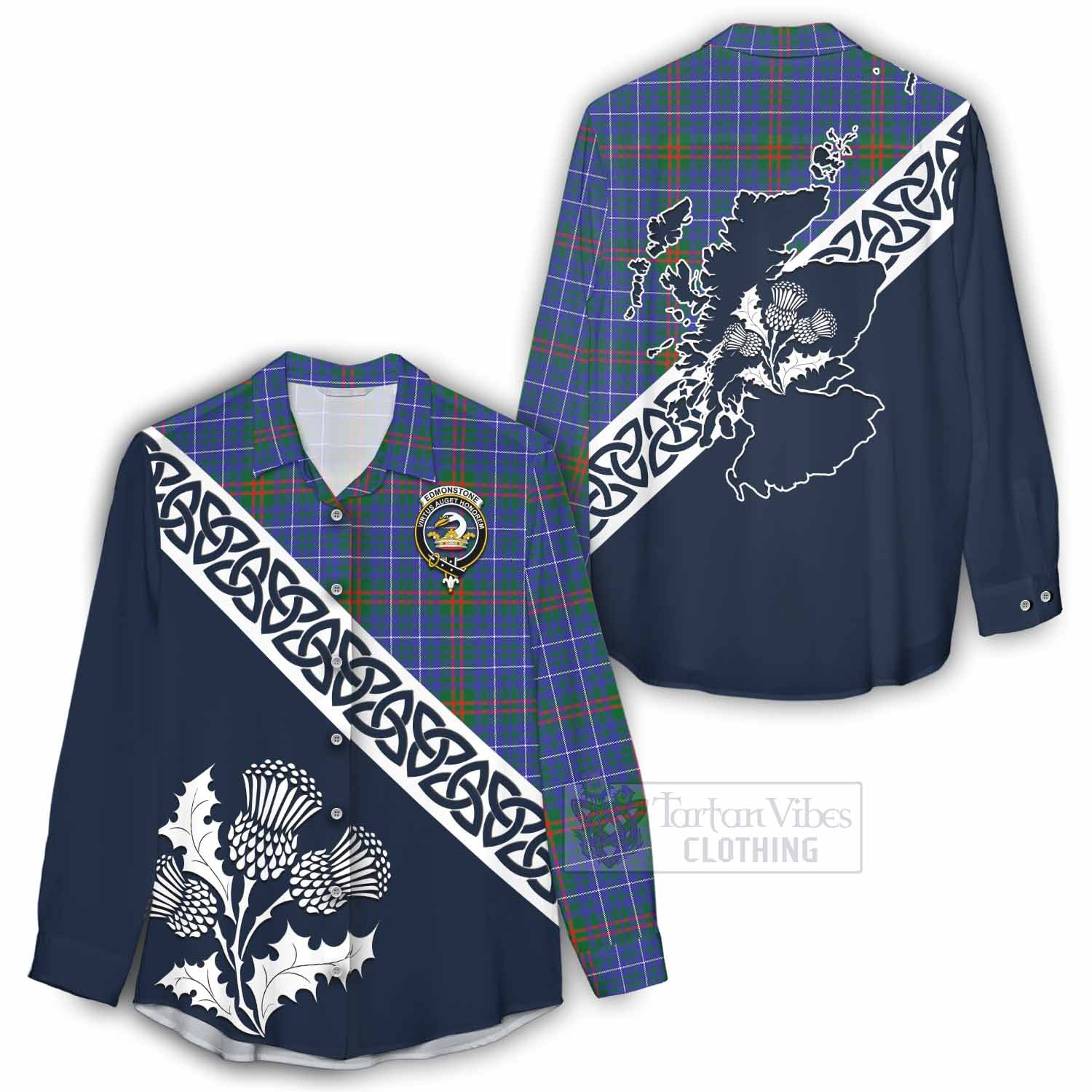 Edmonstone Tartan Women's Casual Shirt Featuring Thistle and Scotland Map - Tartan Vibes Clothing