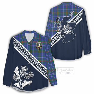 Edmonstone Tartan Women's Casual Shirt Featuring Thistle and Scotland Map - Tartan Vibes Clothing