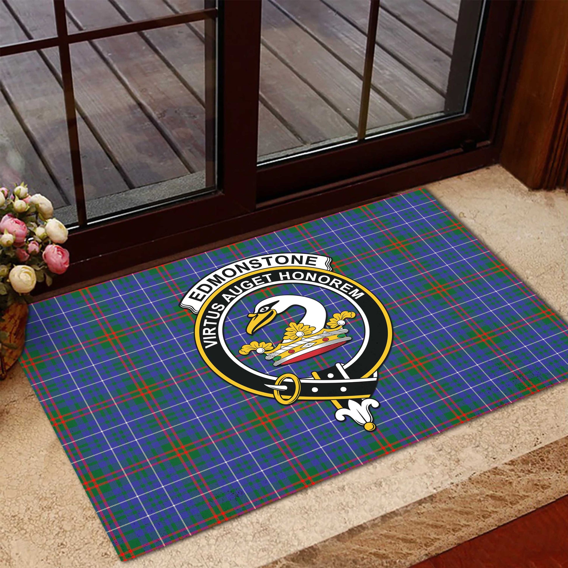 Edmonstone Tartan Rubber Doormat with Family Crest - Tartan Vibes Clothing