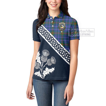 Edmonstone Tartan Women's Polo Shirt Featuring Thistle and Scotland Map - Tartanvibesclothing Store