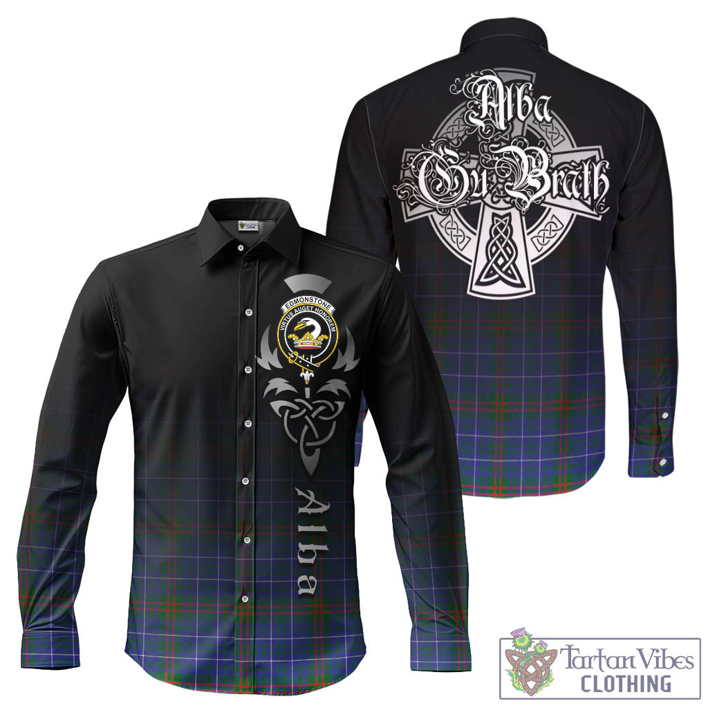 Edmonstone Tartan Long Sleeve Button Up Featuring Alba Gu Brath Family Crest Celtic Inspired - Tartan Vibes Clothing