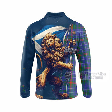 Edmonstone Tartan Family Crest Long Sleeve Polo Shirt with Scottish Majestic Lion - Tartan Vibes Clothing