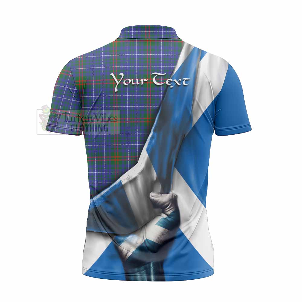 Tartan Vibes Clothing Edmonstone Tartan Zipper Polo Shirt with Family Crest Scotland Patriotic Style
