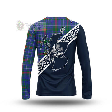 Edmonstone Tartan Long Sleeve T-Shirt Featuring Thistle and Scotland Map - Tartan Vibes Clothing