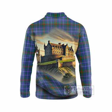Edmonstone Tartan Family Crest Long Sleeve Polo Shirt with Scottish Ancient Castle Style - Tartan Vibes Clothing