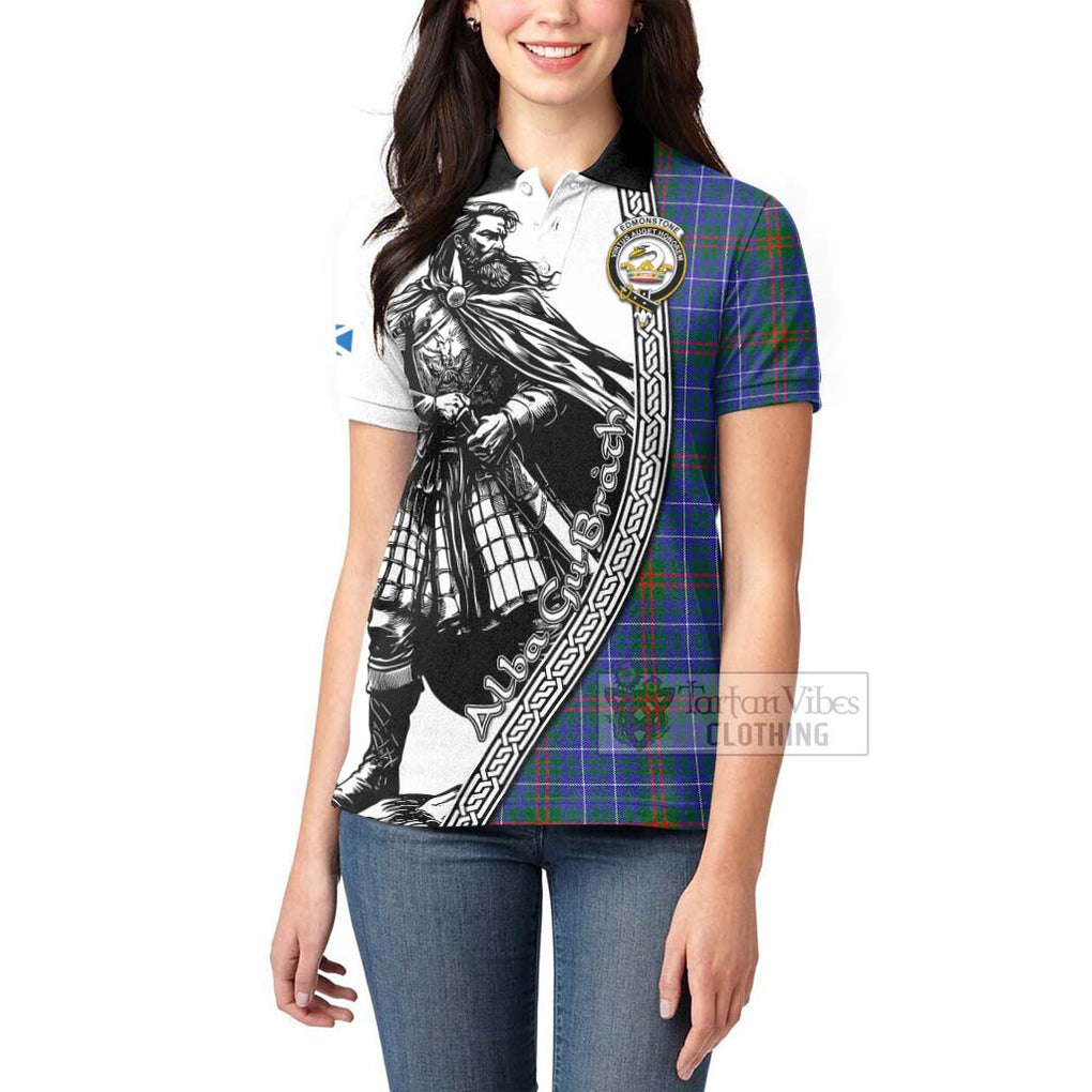 Edmonstone Tartan Clan Crest Women's Polo Shirt with Highlander Warrior Celtic Style - Tartan Vibes Clothing