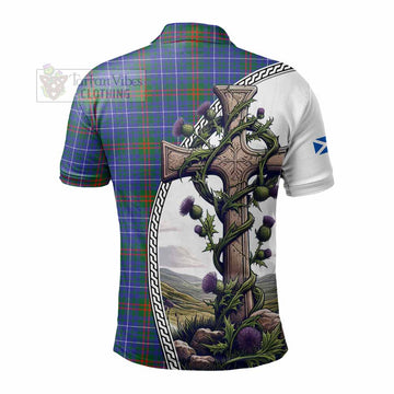 Edmonstone Tartan Polo Shirt with Family Crest and St. Andrew's Cross Accented by Thistle Vines - Tartan Vibes Clothing