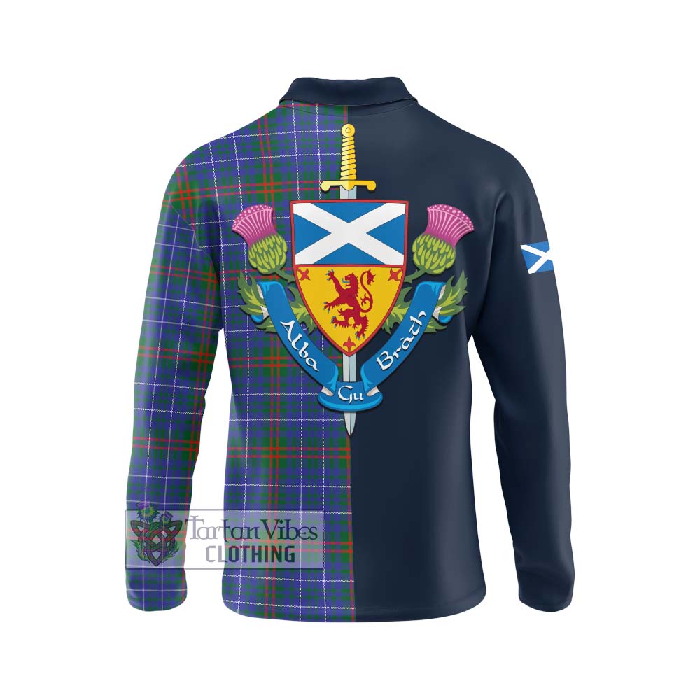 Edmonstone Tartan Long Sleeve Polo Shirt Alba with Scottish Lion Royal Arm Half Style - Tartan Vibes Clothing
