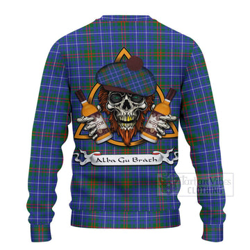 Edmonstone Tartan Ugly Sweater with Family Crest and Bearded Skull Holding Bottles of Whiskey - Tartan Vibes Clothing