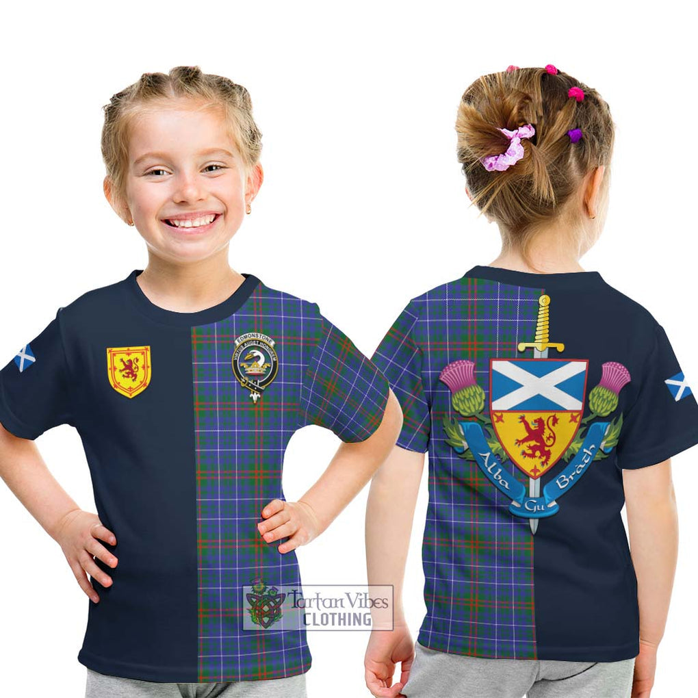 Edmonstone Tartan Kid T-Shirt Alba with Scottish Lion Royal Arm Half Style - Tartan Vibes Clothing