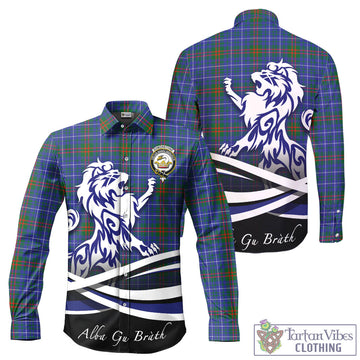 Edmonstone Tartan Long Sleeve Button Up Shirt with Alba Gu Brath Regal Lion Emblem - Tartan Vibes Clothing