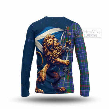 Edmonstone Tartan Family Crest Long Sleeve T-Shirt with Scottish Majestic Lion - Tartan Vibes Clothing