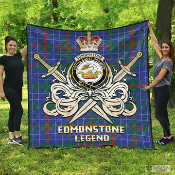 Edmonstone Tartan Quilt with Clan Crest and the Golden Sword of Courageous Legacy - Tartan Vibes Clothing