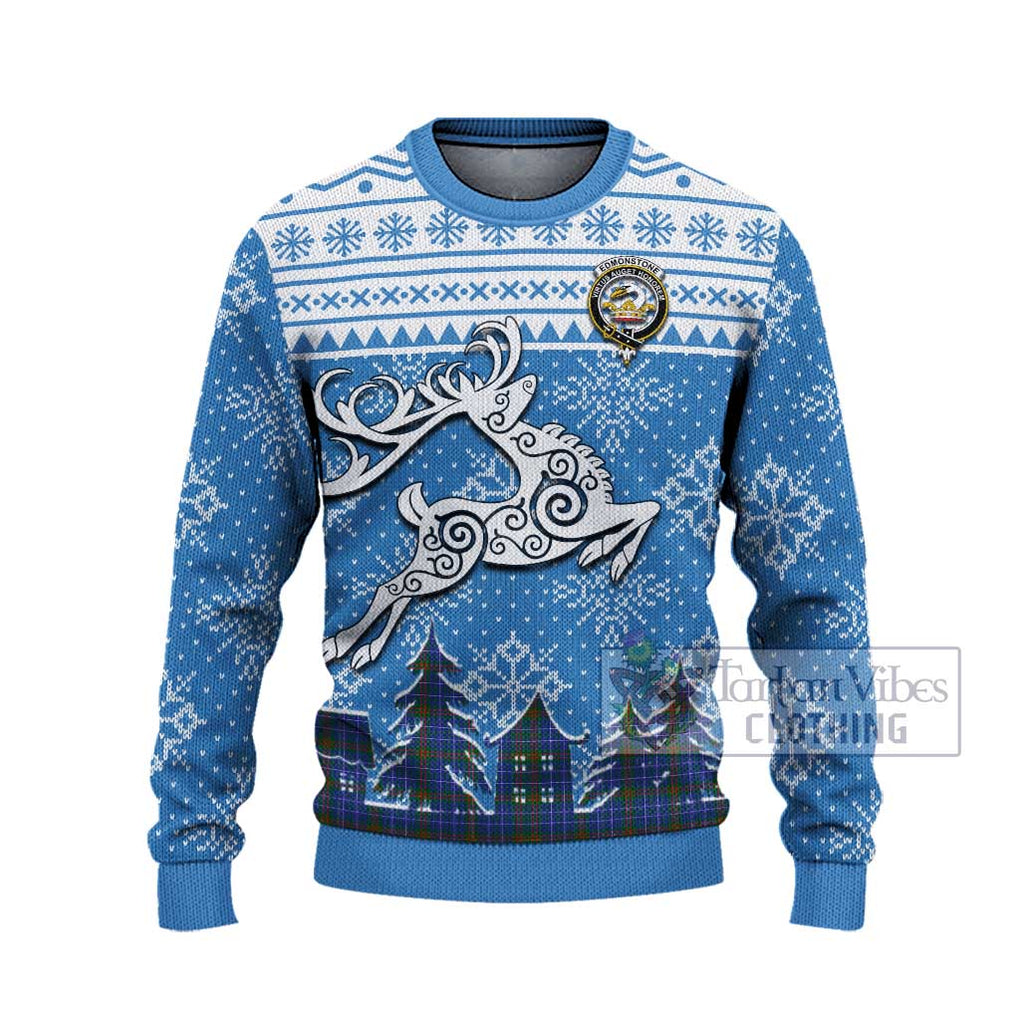 Tartan Vibes Clothing Edmonstone Clan Christmas Ugly Sweater with Tartan and Celtic Raindeer Style