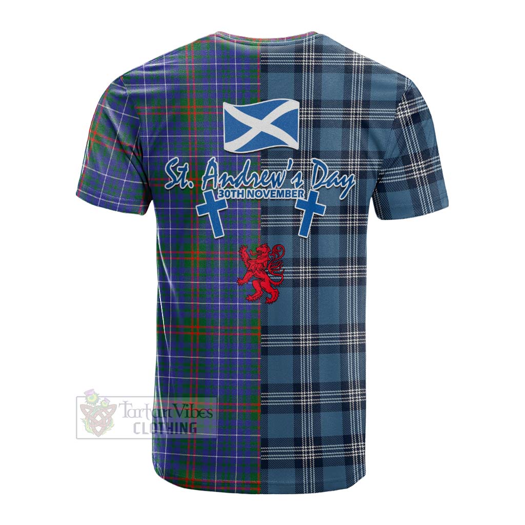 Edmonstone Tartan Cotton T-shirt Happy St. Andrew's Day Half Tartan Style - Tartan Vibes Clothing