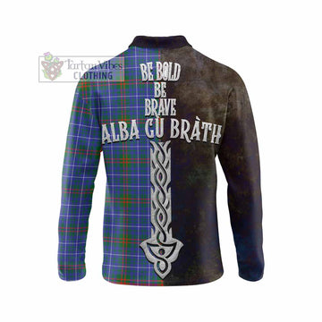 Tartan Vibes Clothing Edmonstone Tartan Family Crest Long Sleeve Polo Shirt Alba Gu Brath Be Brave Lion Ancient Style