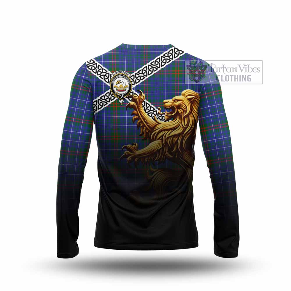 Edmonstone Crest Tartan Long Sleeve T-Shirt with Golden Lion Emblem Celtic Style - Tartan Vibes Clothing