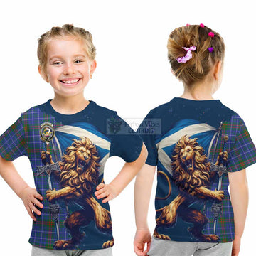 Edmonstone Tartan Family Crest Kid T-Shirt with Scottish Majestic Lion - Tartan Vibes Clothing