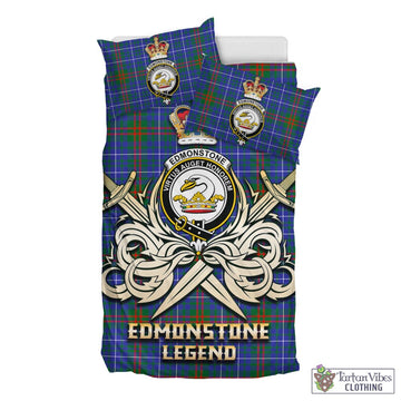 Tartan Vibes Clothing Edmonstone Tartan Bedding Set with Clan Crest and the Golden Sword of Courageous Legacy
