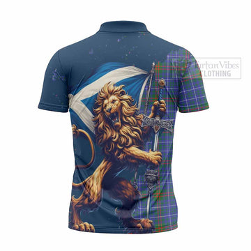 Edmonstone Tartan Family Crest Zipper Polo Shirt with Scottish Majestic Lion - Tartan Vibes Clothing