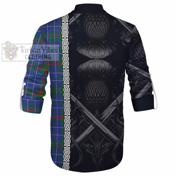 Edmonstone Tartan Ghillie Kilt Shirt with Family Crest Cross Sword Thistle Celtic Vibes - Tartan Vibes Clothing