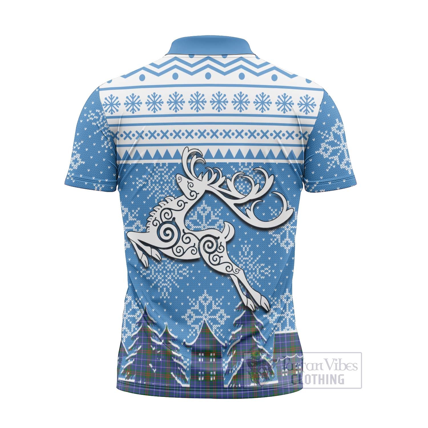 Tartan Vibes Clothing Edmonstone Clan Christmas Zipper Polo Shirt Celtic Reindeer Style