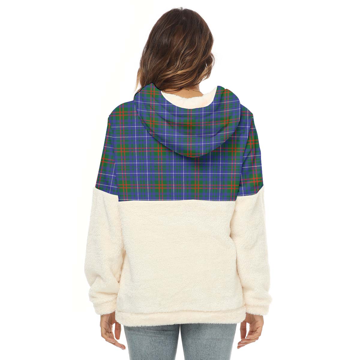 Edmonstone Tartan Half Style Women's Borg Fleece Hoodie with Half Zip - Tartan Vibes Clothing