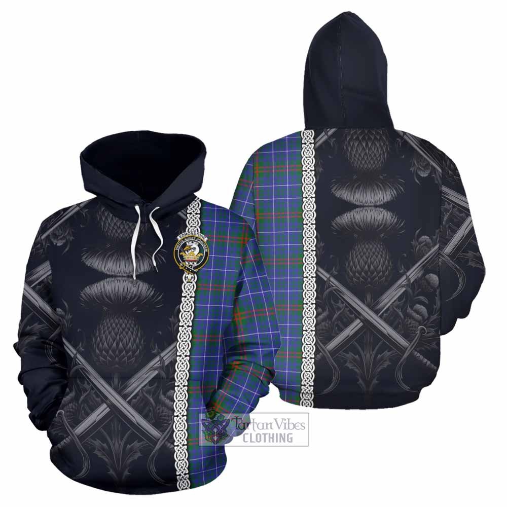 Edmonstone Tartan Hoodie with Family Crest Cross Sword Thistle Celtic Vibes - Tartan Vibes Clothing