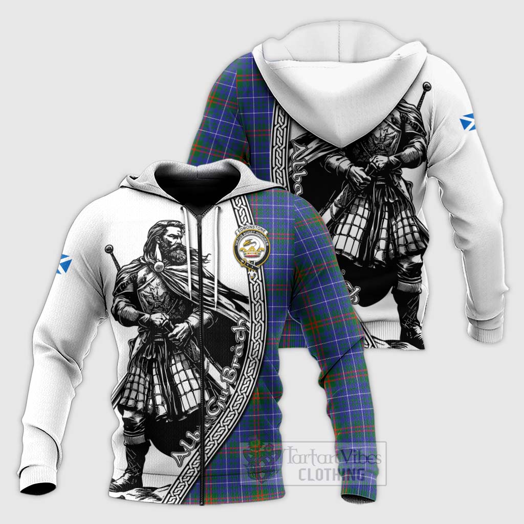 Edmonstone Tartan Clan Crest Knitted Hoodie with Highlander Warrior Celtic Style Unisex Knitted Zip Hoodie - Tartan Vibes Clothing
